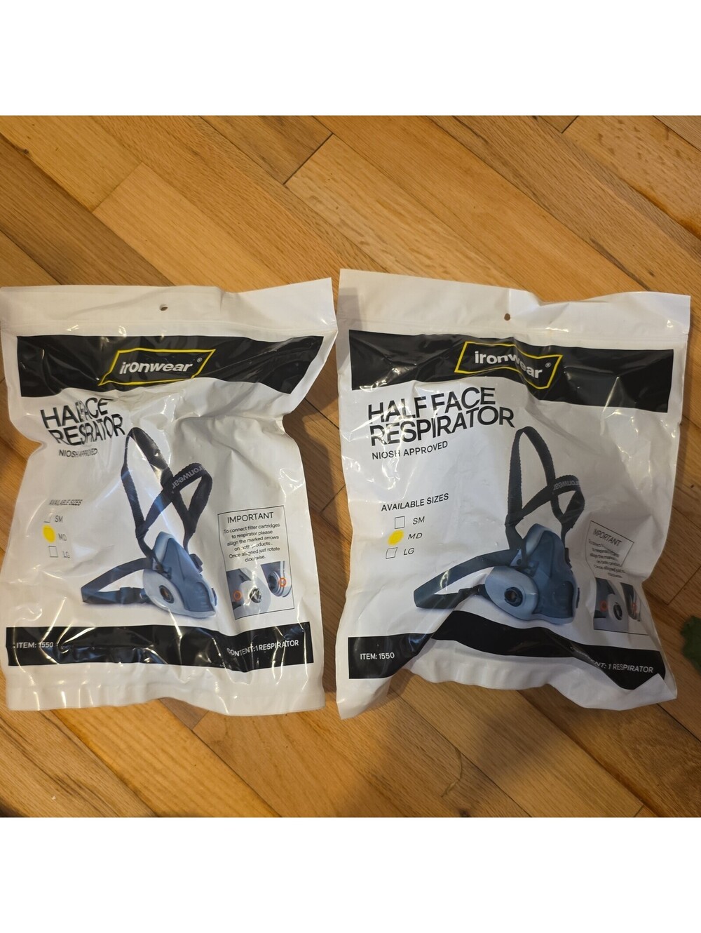 (2) IRONWEAR 1550 Half Face Respirator NIOSH APPROVED MED NIB